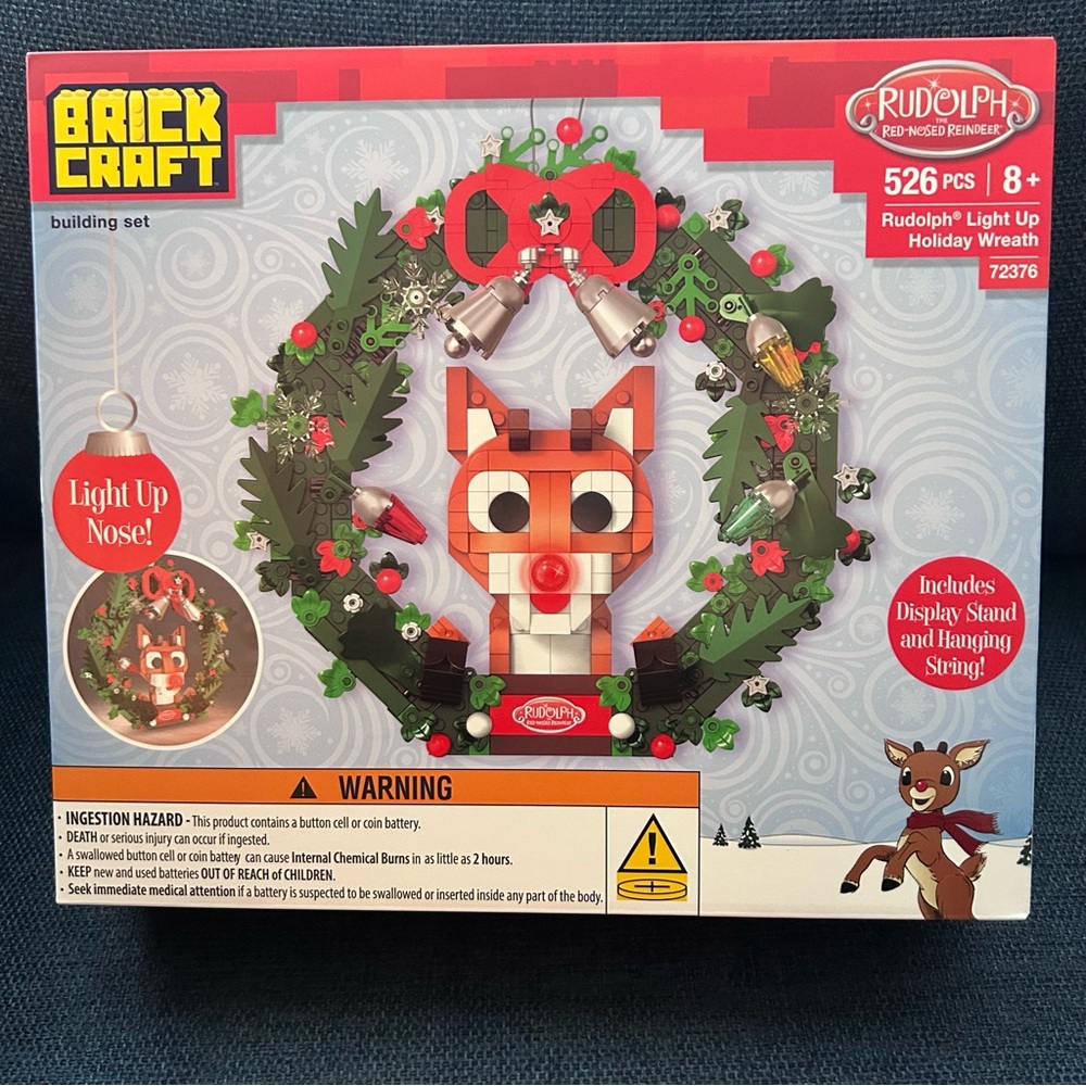 Brickcraft Rudolph the Red-Nosed Reindeer Light Up Wreath  526 Pieces NIB